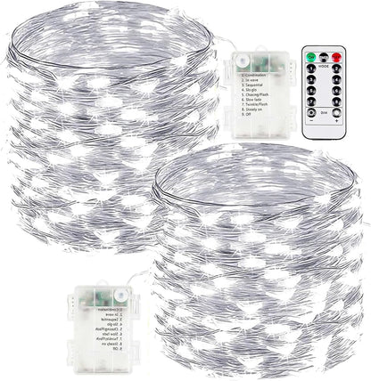 2-Pack Fairy Lights Battery Operated with Remote, Waterproof 66FT 200 LED Battery String Lights