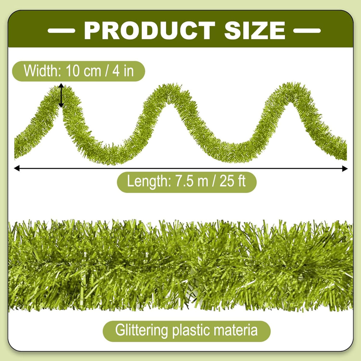 25 Feet Metallic Twist Tinsel Garland - Wall Hanging Backdrop for Parade Floats, Christmas Eve, New