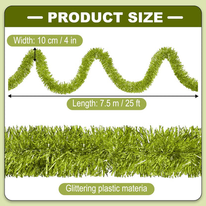 25 Feet Metallic Twist Tinsel Garland - Wall Hanging Backdrop for Parade Floats, Christmas Eve, New