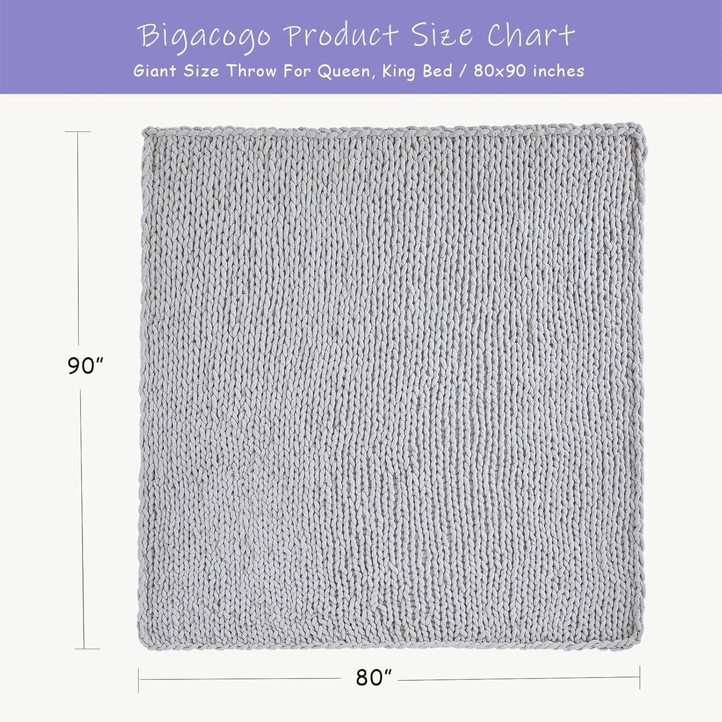 Bigacogo Chunky Knit Throw Blanket for Couch, 80x90 inches, 100% Hand Knitted with Thick Jumbo