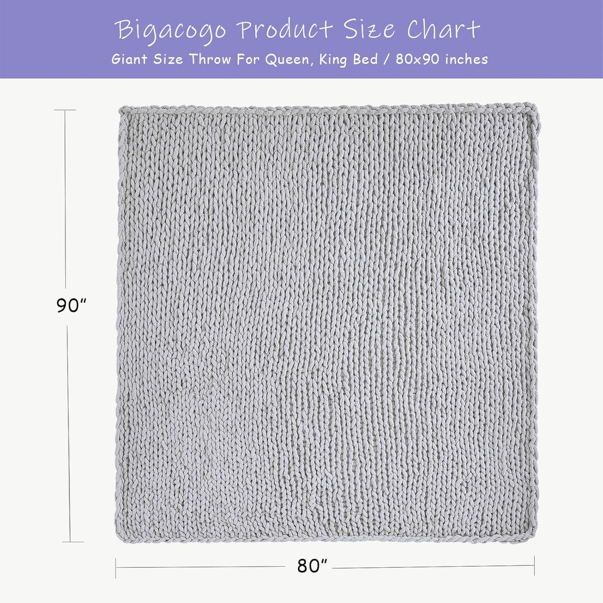 Bigacogo Chunky Knit Throw Blanket for Couch, 80x90 inches, 100% Hand Knitted with Thick Jumbo