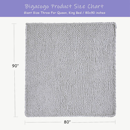 Bigacogo Chunky Knit Throw Blanket for Couch, 80x90 inches, 100% Hand Knitted with Thick Jumbo