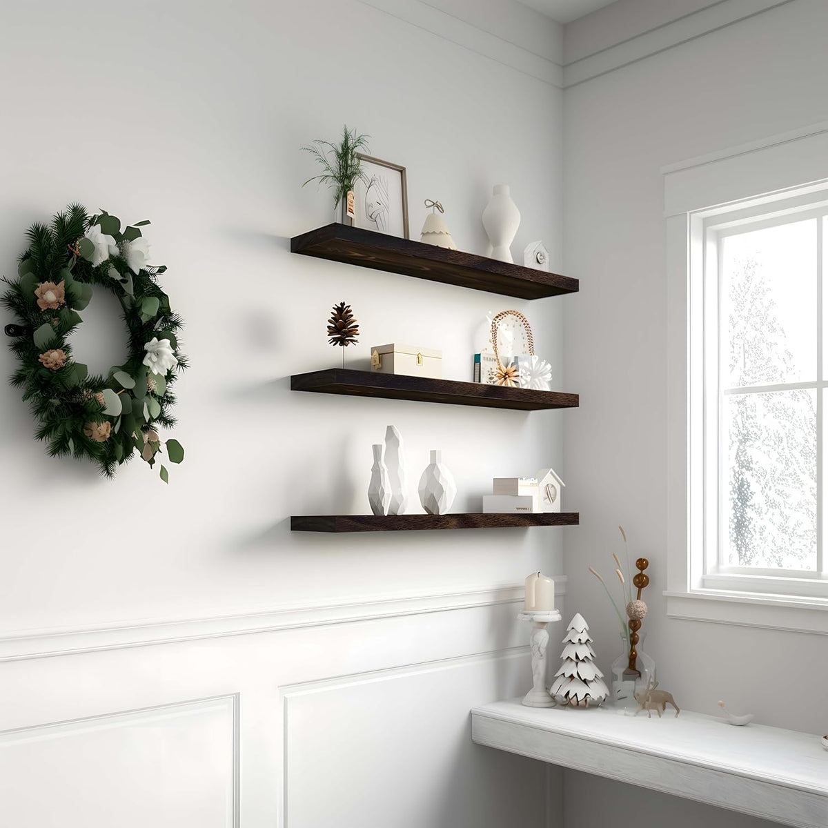 Wood Floating Shelves for Wall Decor, Rustic Wall Shelves for Bedroom Bathroom Kitchen Living Room