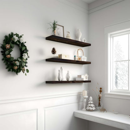 Wood Floating Shelves for Wall Decor, Rustic Wall Shelves for Bedroom Bathroom Kitchen Living Room