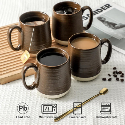 Hasense Ceramic Coffee Mug Set of 4, 15 oz Coffee Cups with Big Handles, Large Latte Mugs for Men