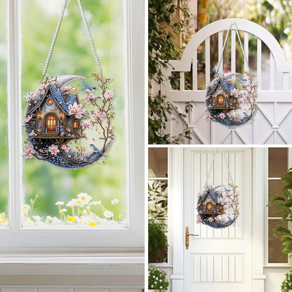 EOBROMD Diamond Hanging Art Kits for Adults, House on The Moon DIY Special Shaped Rhinestone Kits