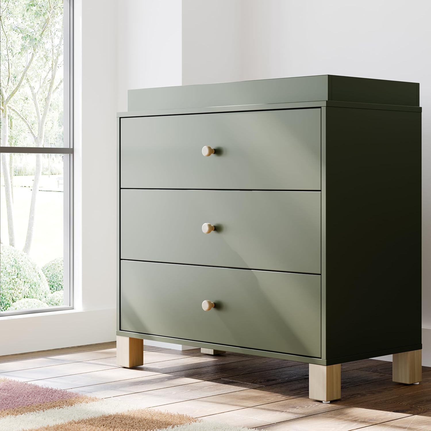 Storkcraft California 3-Drawer Chest with Removable Changing Topper (Olive with Driftwood)