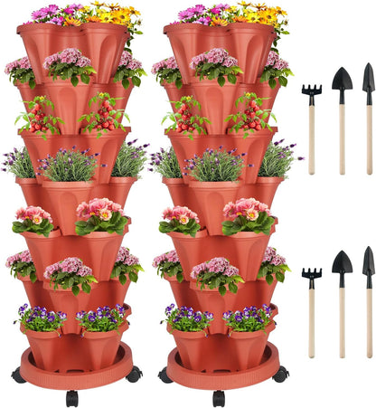 DUNCHATY Stackable Planters 7 Tier Vertical Garden Planting Tower Planters Strawberry, Herb