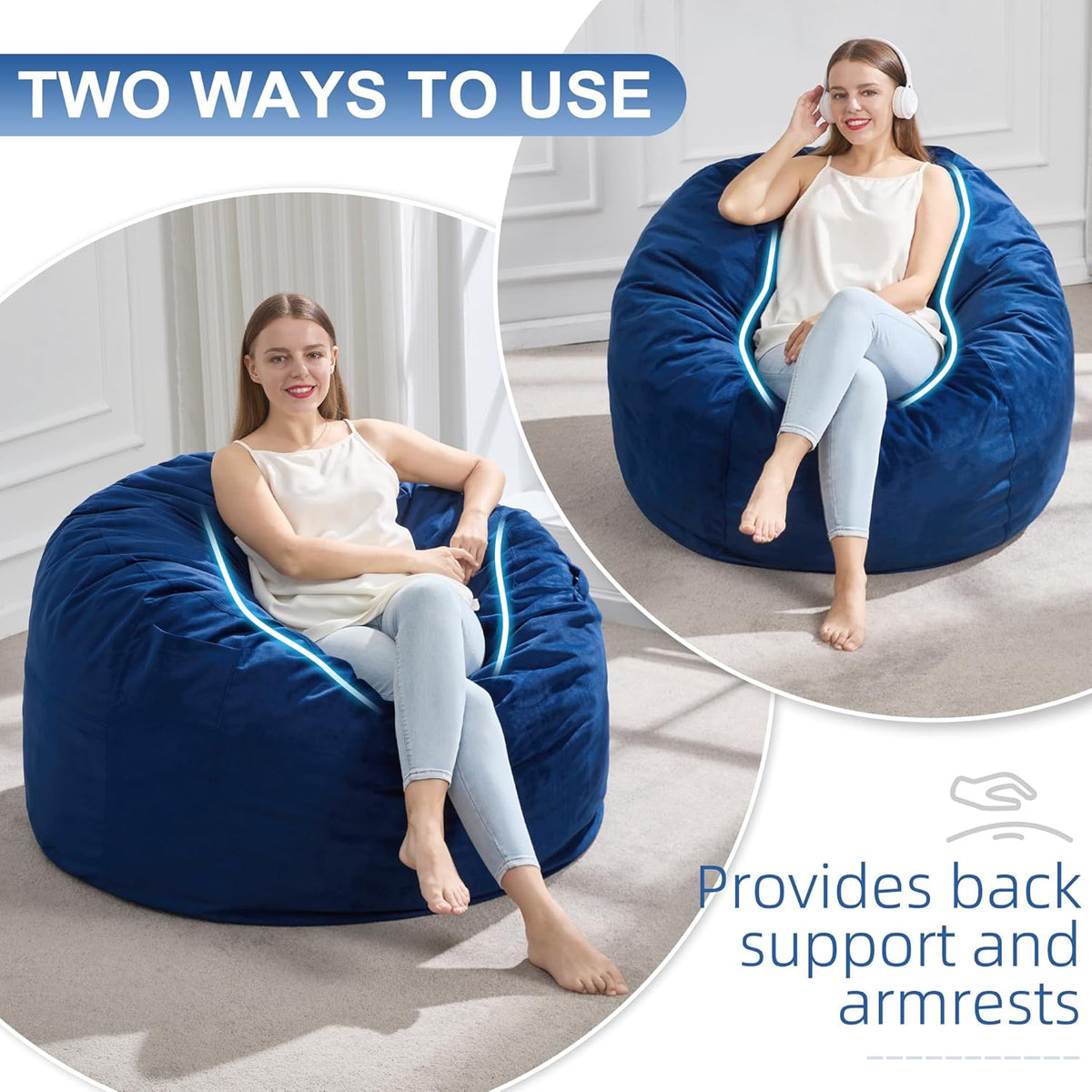 Hobestluk 3FT Bean Bag Chair Giant Bean Bag Chairs for Adults Large Bean Chairs with Removable