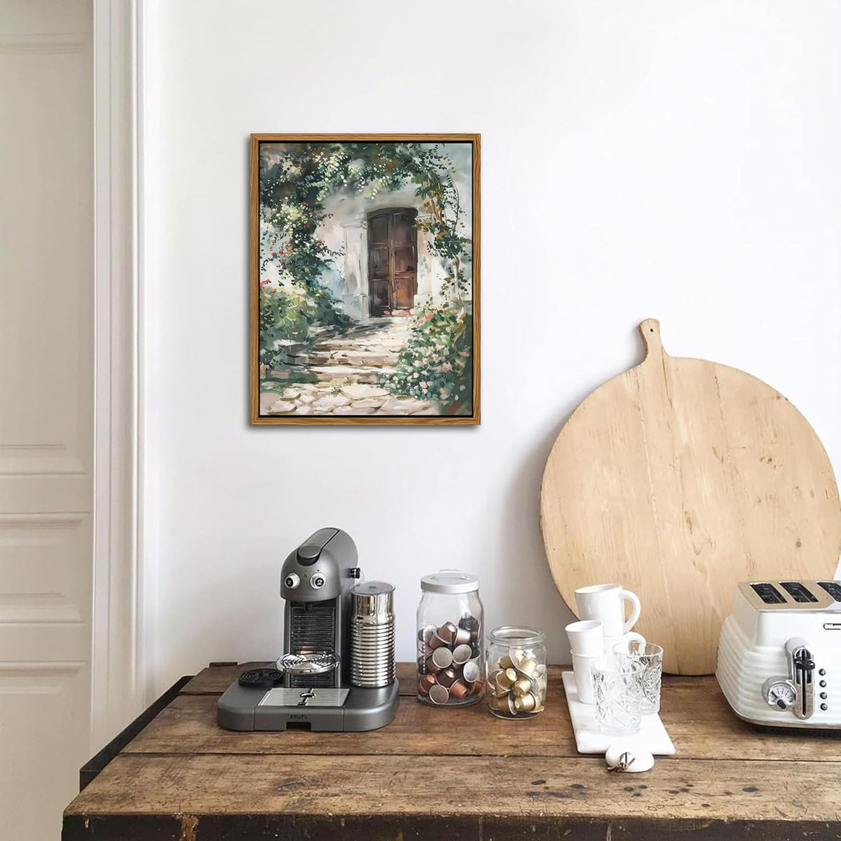 Floating Framed Canvas Vintage Wall Art, Rustic Cottage Spring Garden Oil Paintings Print, Country
