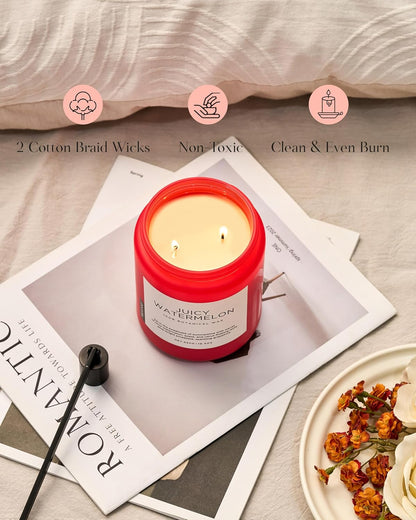 M&SENSE Juicy Watermelon Scented Candle, 19.4oz 110 Hours Clean Non Toxic Natural Soy Wax Long