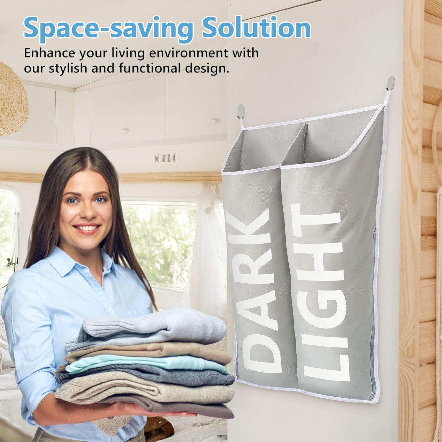 Hanging Laundry Hamper Bag XL 40x22", Space Saving over the Door Storage Bags, Behind the Door