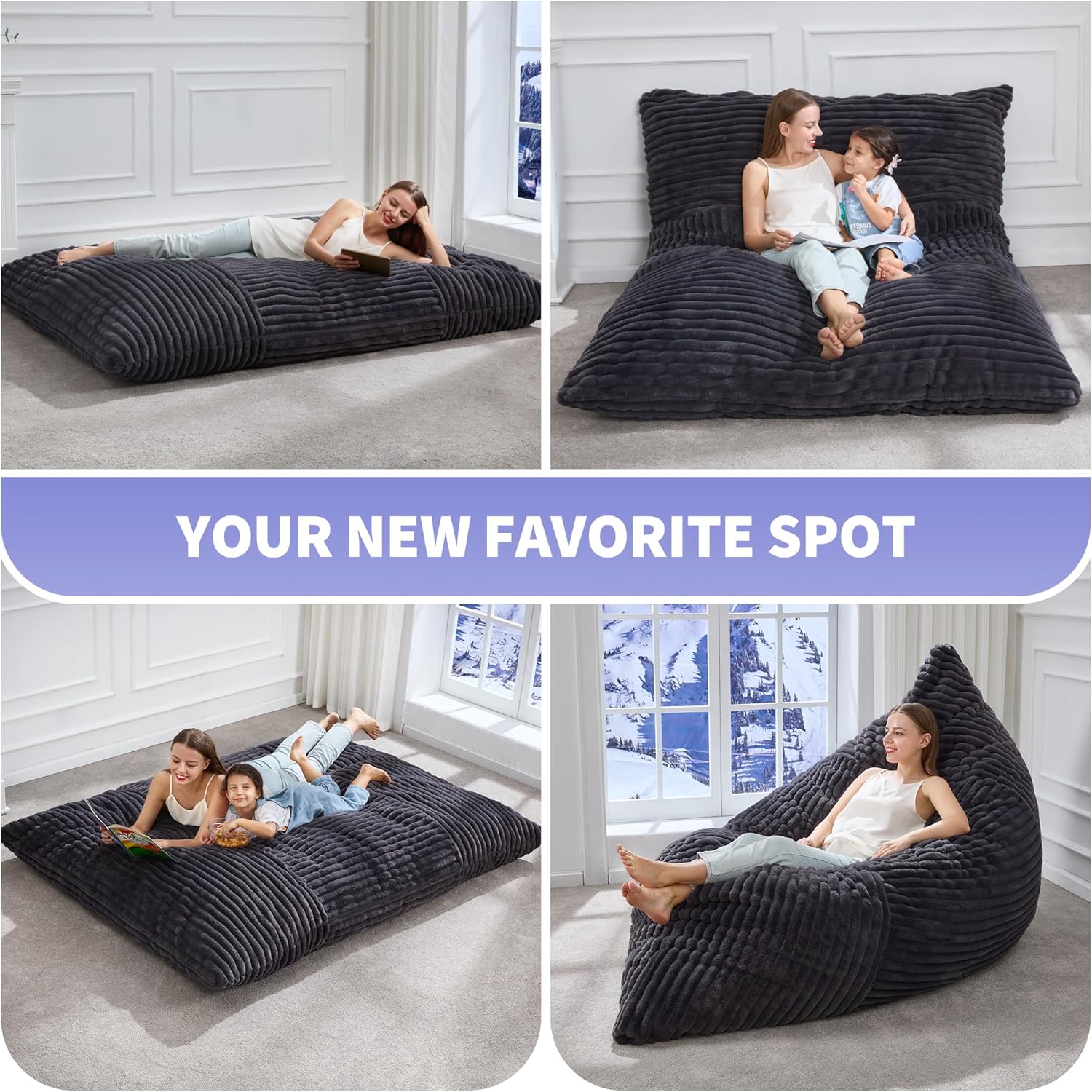 Hobestluk 3 in 1 Bean Bag Chair Giant Bean Bag Chairs Convertible Bean Bag Floor Cushion with