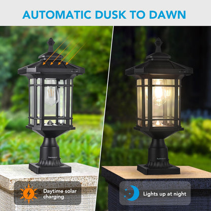 Kemeco Solar Post Light Outdoor, ST4338Q Dusk to Dawn Post Lamp Solar Powered with Pier Mount Base