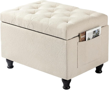 Ottoman with Storage 24'' Storage Ottomans Fabric Ottoman Footstools Small Upholstered Foot Rest