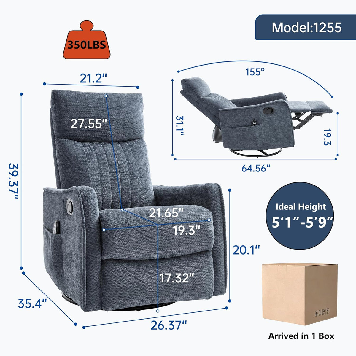 Manual Swivel Rocker Recliner Chair for Adults, Overstuffed Reclining Glider Chair for Nursing with