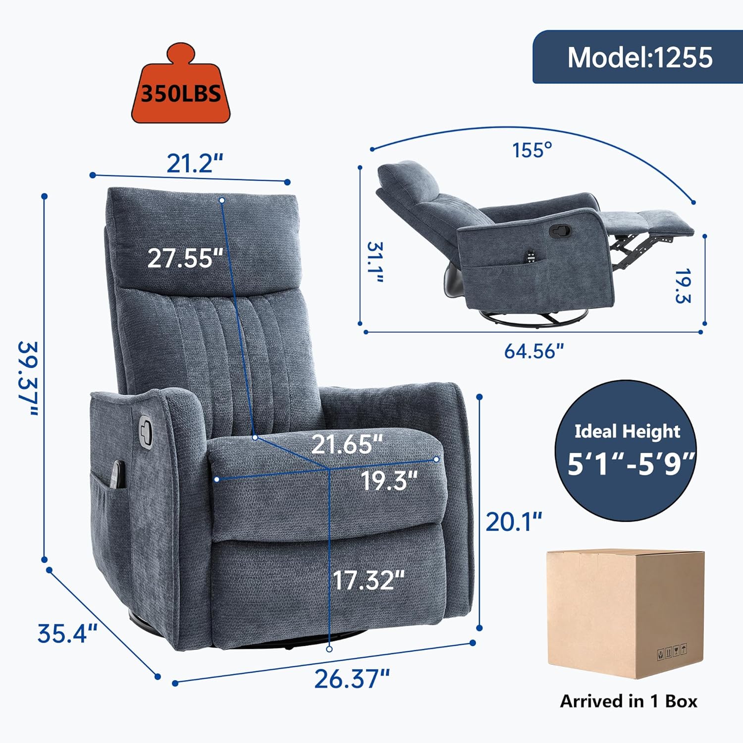 Manual Swivel Rocker Recliner Chair for Adults, Overstuffed Reclining Glider Chair for Nursing with