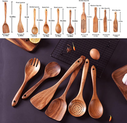 Wooden Spoons for Cooking,GUDAMAYE 10 PCS Wooden Kitchen Utensils Set,Wooden Cooking Utensils For