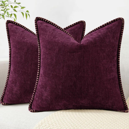 decorUhome Chenille Soft Throw Pillow Covers 24x24 Set of 2, Farmhouse Velvet Neutral Decorative