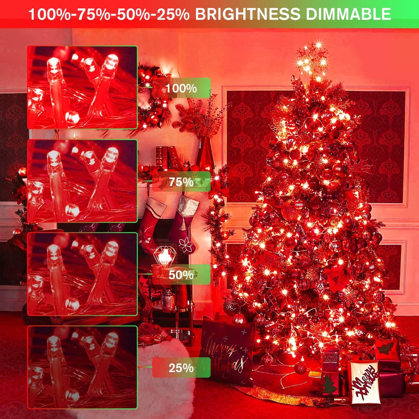 JMEXSUSS 100 LED Red & Green Christmas Lights Plug in, Christmas String Lights Indoor, 33ft