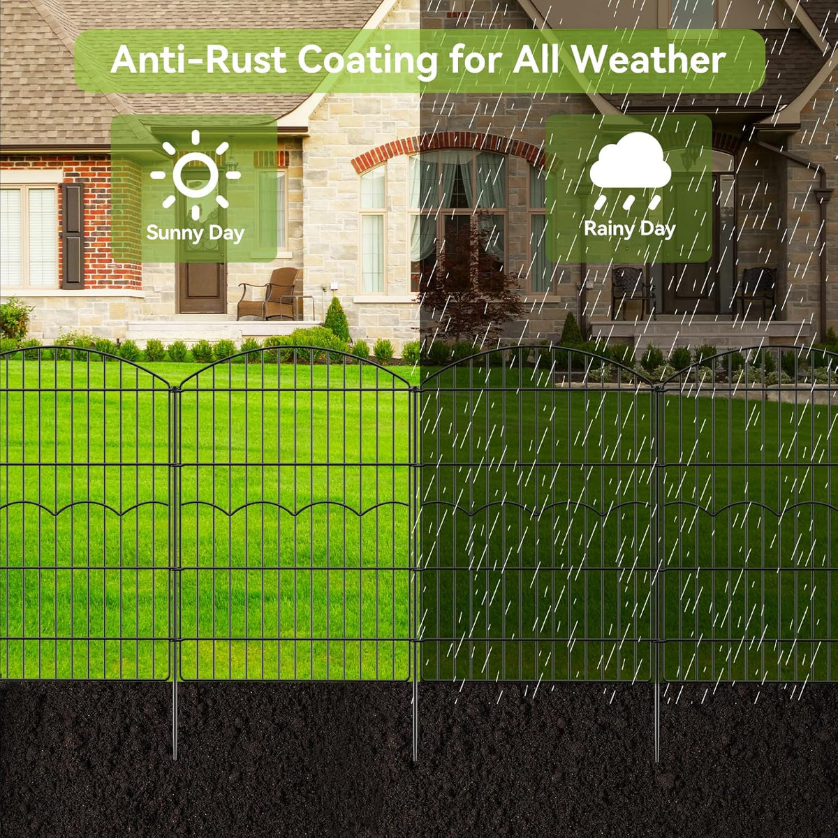 Decorative Garden Fence 6 Panels 14.8 ft (L)×38in (H) Metal Garden Fences, No Dig Animal Barrier