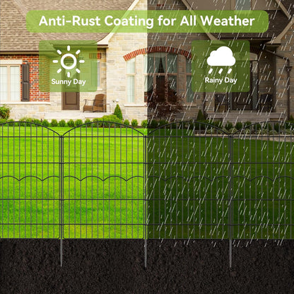Decorative Garden Fence 6 Panels 14.8 ft (L)×38in (H) Metal Garden Fences, No Dig Animal Barrier
