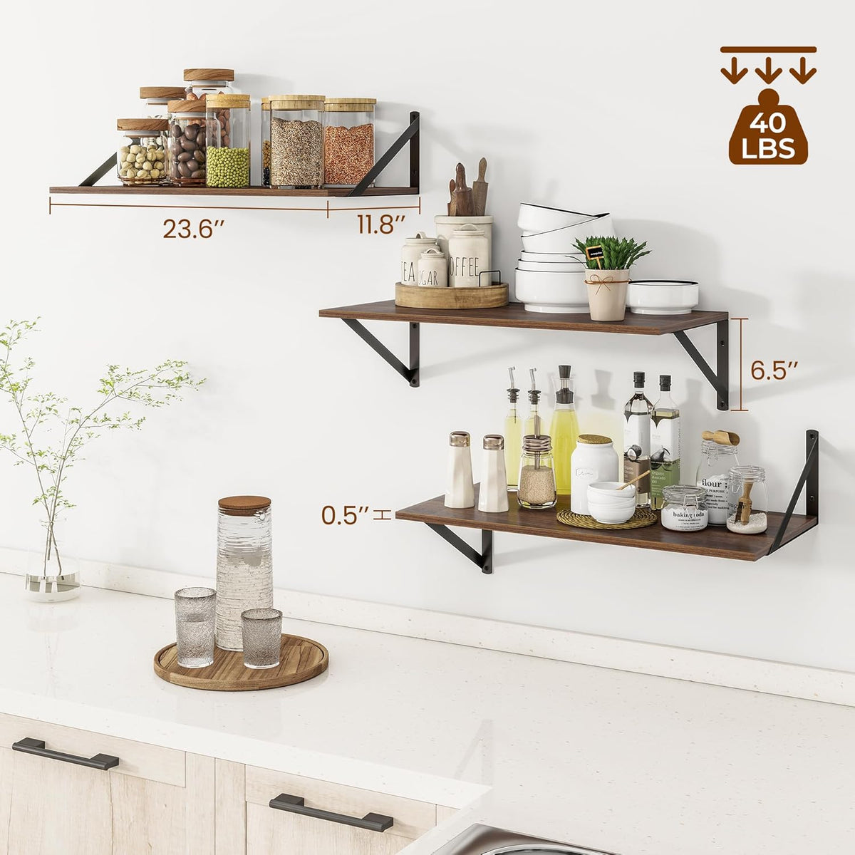 Heimlove 24" W x 12" D Wall Shelves for Books, 12 Inch Deep Floating Shelves Set of 3, Wide