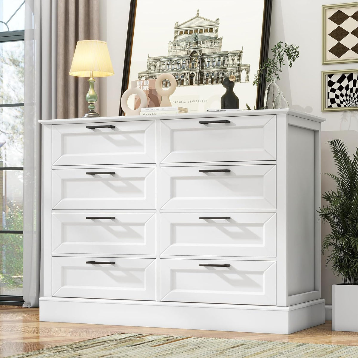 Odeekea White Dresser for Bedroom, Wood Dresser with 8 Drawers, Chest of Drawer for Bedroom Living