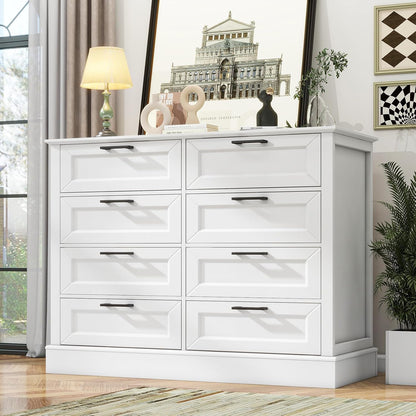 Odeekea White Dresser for Bedroom, Wood Dresser with 8 Drawers, Chest of Drawer for Bedroom Living