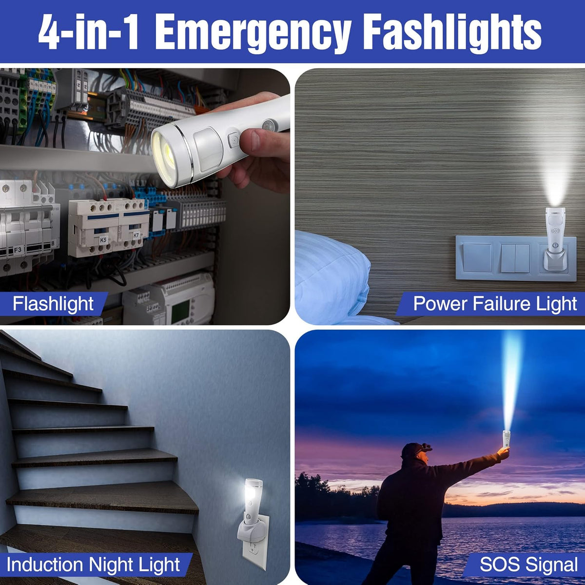 Enhon 4 in 1 LED Emergency Lights for Home Power Failure, 2 Pack Rechargeable Plug in Flashlight