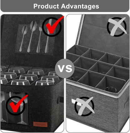 2 Pack Wine Glass Storage Box with Dividers, Stemware Storage Containers for Packing and Moving