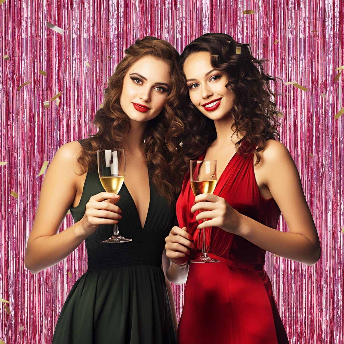 3 Pack Foil Fringe Backdrop - Laser Pink Shiny Tinsel Curtains for Party Decoration/Photo Booth