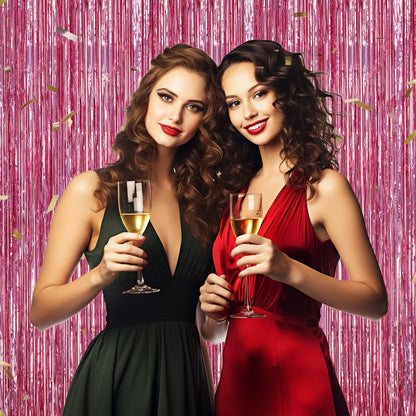 3 Pack Foil Fringe Backdrop - Laser Pink Shiny Tinsel Curtains for Party Decoration/Photo Booth