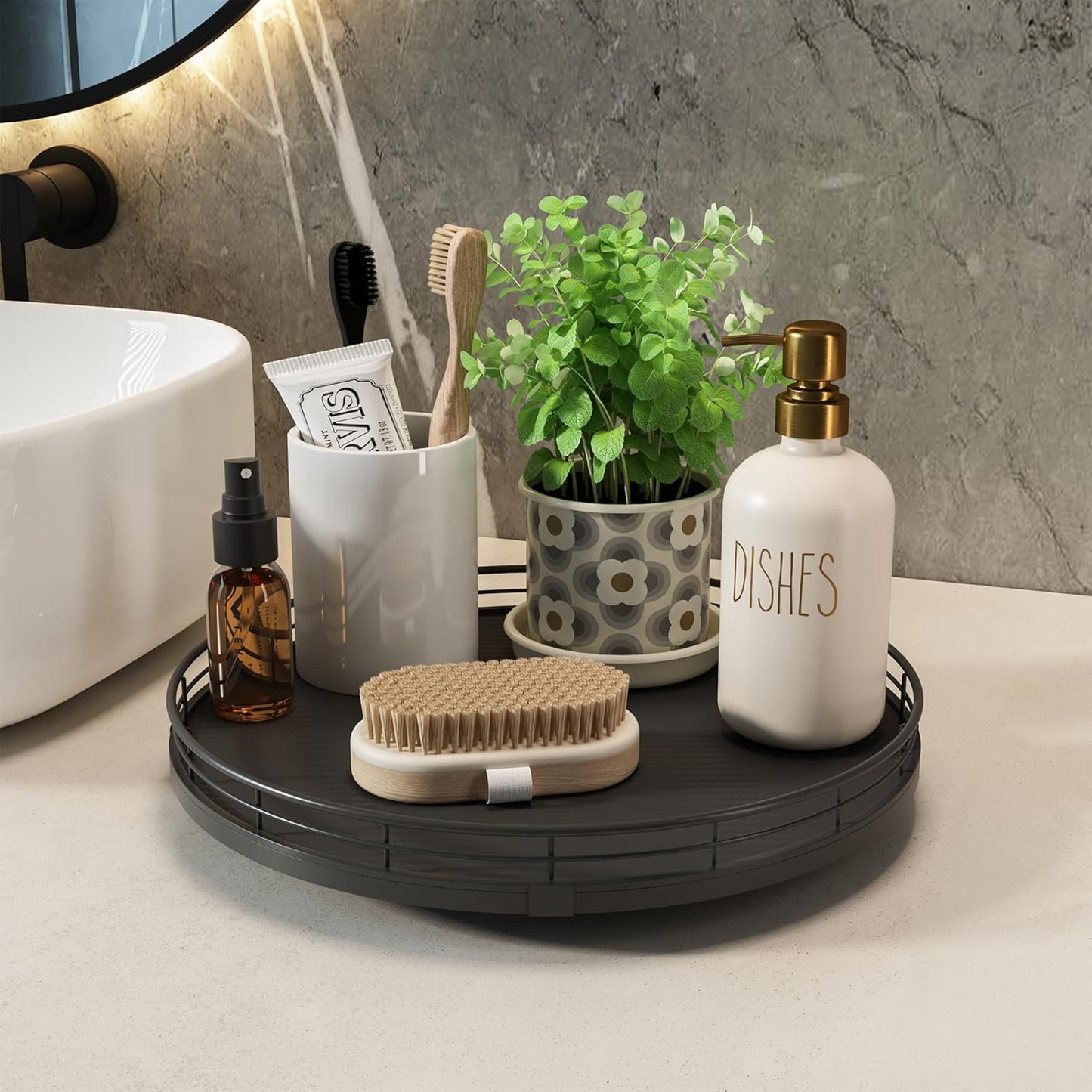13" Lazy Susan Turntable Organizer for Table Top, Round Wooden Lazy Susan for Cabinet Kitchen Decor