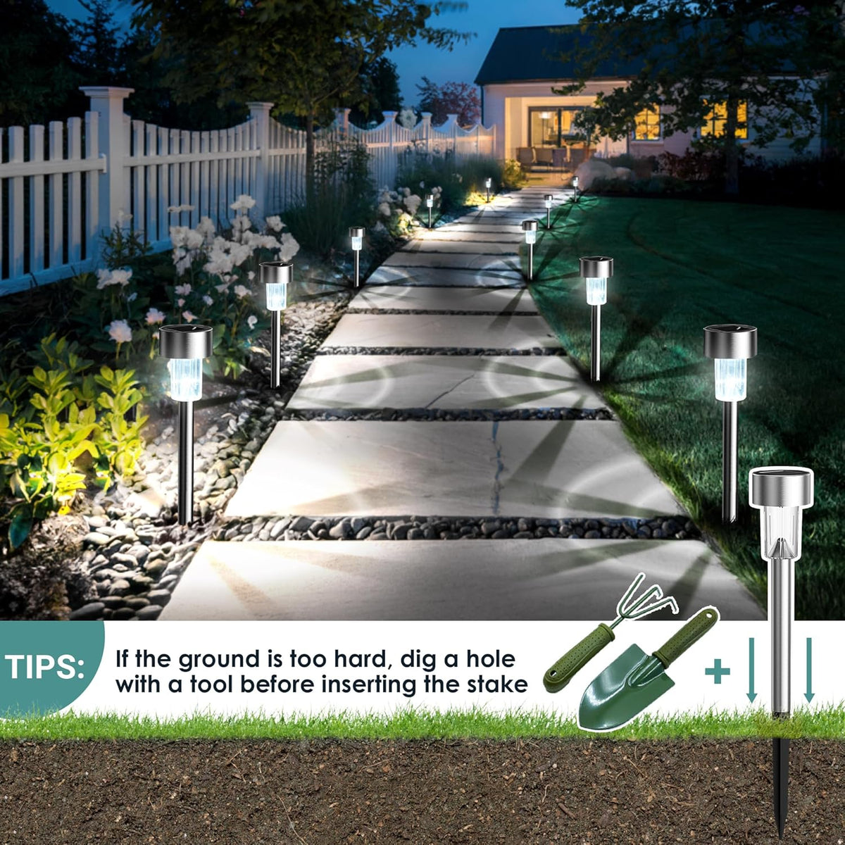 GIGALUMI Solar Lights Outdoor Waterproof, 12 Pack, Stainless Steel LED Solar Garden Lights for