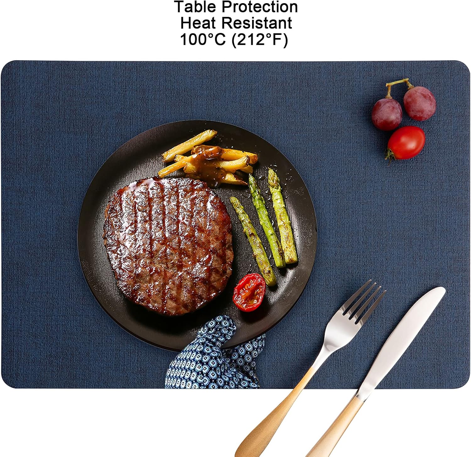 Myir JUN Placemats Dual Sided, Faux Leather Place Mats Set of 6 Indoor Placemat for Dining Table