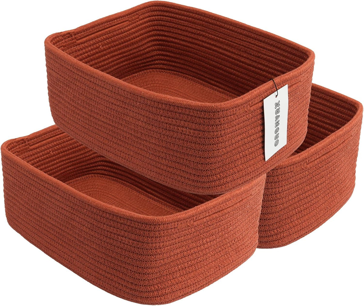 Small Woven Storage Baskets 13“X9”X5“ Decorative Rope Bins for Organizing Shelves, Closets, and