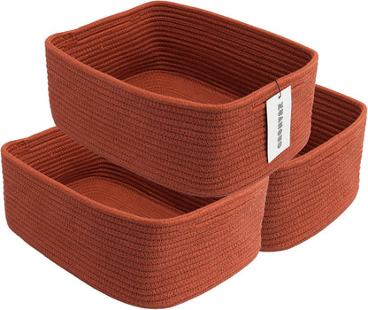 Small Woven Storage Baskets 13“X9”X5“ Decorative Rope Bins for Organizing Shelves, Closets, and