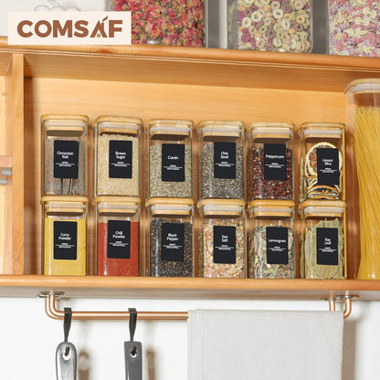 ComSaf Spice Jars with Labels 8 oz 16Pack, Small Spice Containers Starter Set, Glass Seasoning Jars