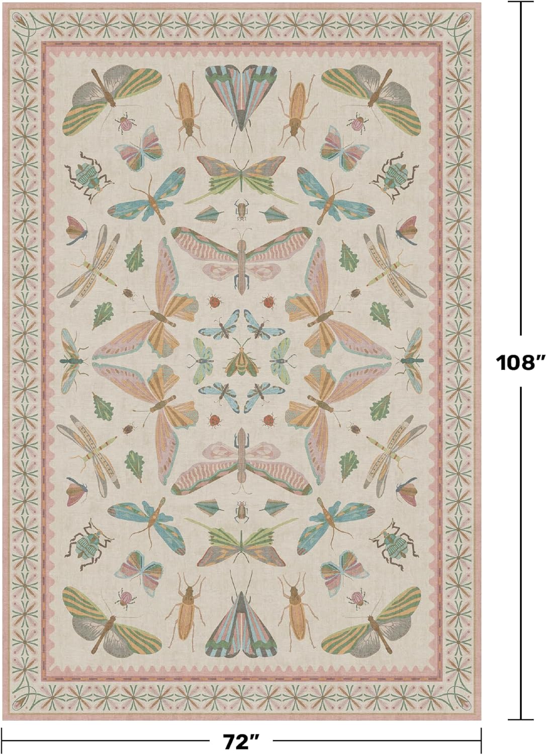 Floral Pink Rugs for Bedroom Girls 6x9 - Insect Print Cute Girly Rug for Living Room, Dining Room