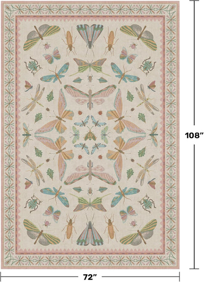 Floral Pink Rugs for Bedroom Girls 6x9 - Insect Print Cute Girly Rug for Living Room, Dining Room