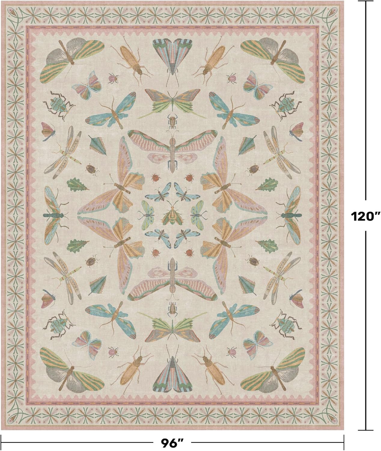 Cute Rugs for Bedroom Girls - Pink Living Room Rugs 8X10, Dining Room Table, Washable Pastel Flower