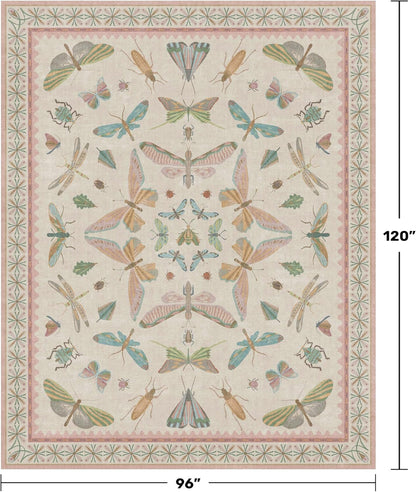 Cute Rugs for Bedroom Girls - Pink Living Room Rugs 8X10, Dining Room Table, Washable Pastel Flower