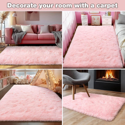 Ultra Soft Pink Rugs for Bedroom 8x10 Feet, Fluffy Shag Area Rugs for Living Room, Large Comfy