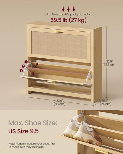 VASAGLE ELLAN Collection - Boho Shoe Storage Cabinet for Entryway Slim, Entry Shoe Cabinet with