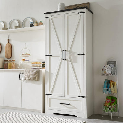 JXQTLINGMU Farmhouse Kitchen Pantry Cabinet - 72" Tall Wood Kitchen Storage Cabinets with