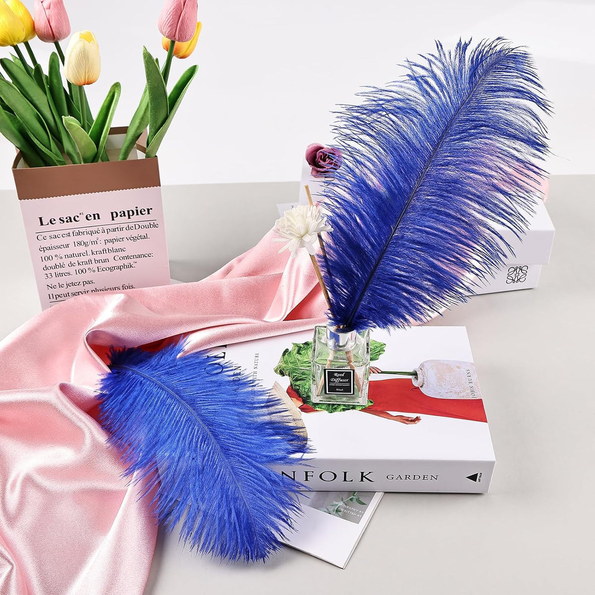 THARAHT Blue Ostrich Feathers 12pcs Natural Bulk 8-10Inch 20cm-25cm for Crafts Wedding Party