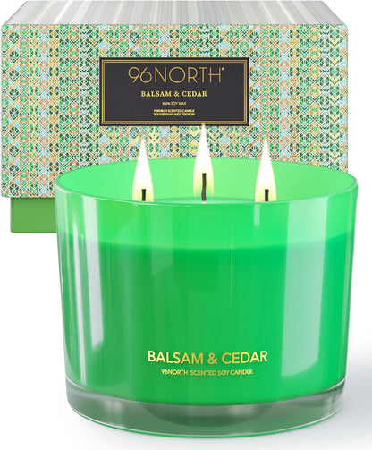 96NORTH Luxury Candle Balsam & Cedar Scented | Large 3-Wick Jar Candle | Up to 40 Hours Burning