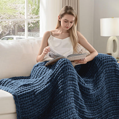 Esterra Chunky Knit Throw Blanket Newly Upgraded Heavy Tighter Version, Handmade Chenille Throw
