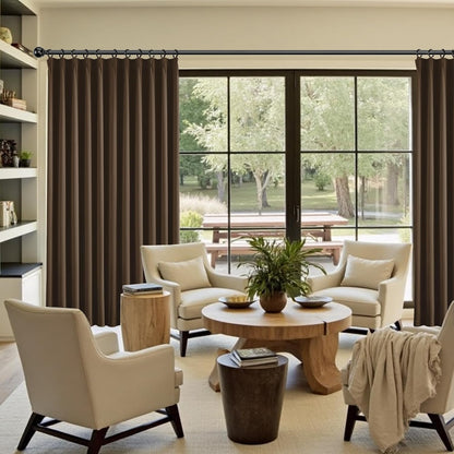 KangBang Dark Brown Pinch Pleated Drapes 102-inch Long Curtains with Hooks, Room Darkening Black